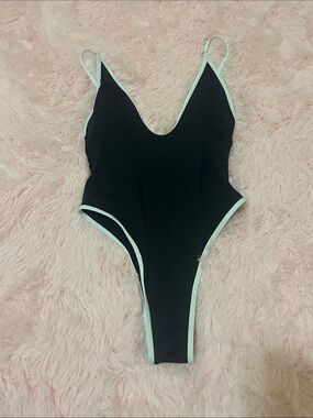 Black One-Piece Swimsuit with White Trim